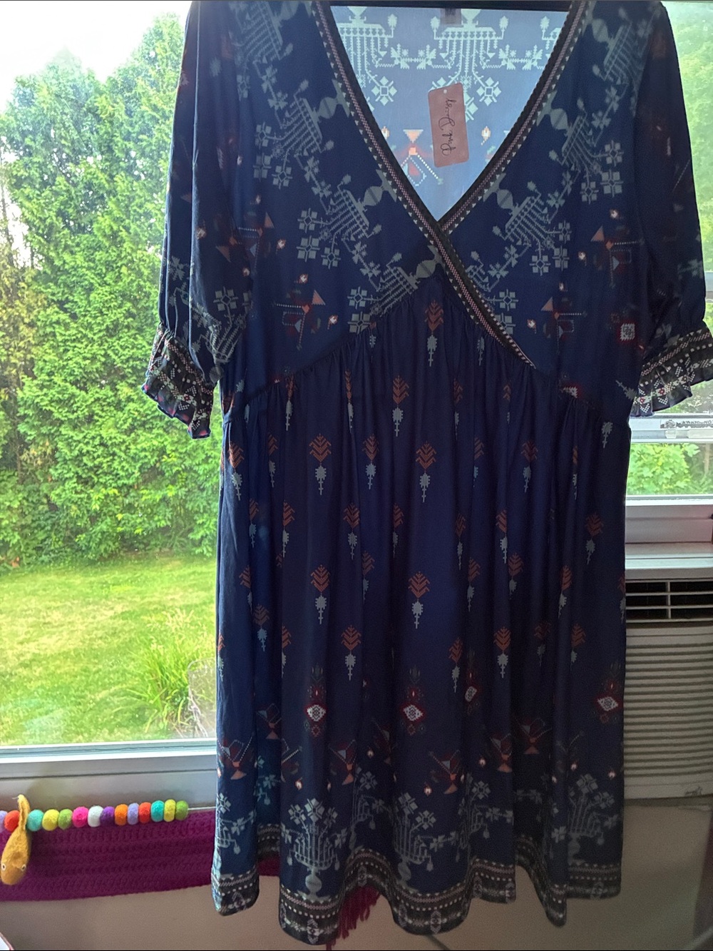 Boho V-Neck Navy Printed Women’s Dress